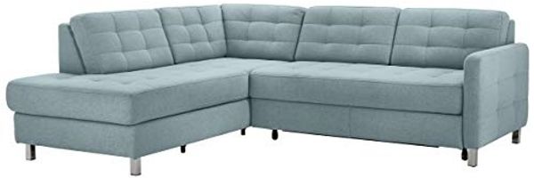 CAVADORE Ecksofa Piccoli mit Ottomane links / Sofaecke im modernen Design / 233 x 80 x 196 / Flachgewebe Aqua