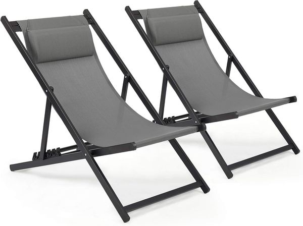 Mondeer Sonnenliege 2er Set, klappbarer Liegestuhl mit Kopfstütze und Verstellbarer Rückenlehne für Garten Pool Terrasse, Belastbarkeit 130kg, W104 x D58 x H95cm, Dunkelgrau