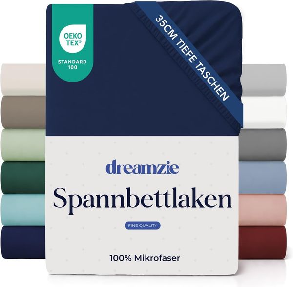 Dreamzie Spannbetttlaken 120x200 cm - 35 cm Tiefe Tasche - 100% Mikrofaser Bettlaken - Dunkelblau, Schadstoffgeprüft(Oeko TEX), Bettlaken mit Gummizug