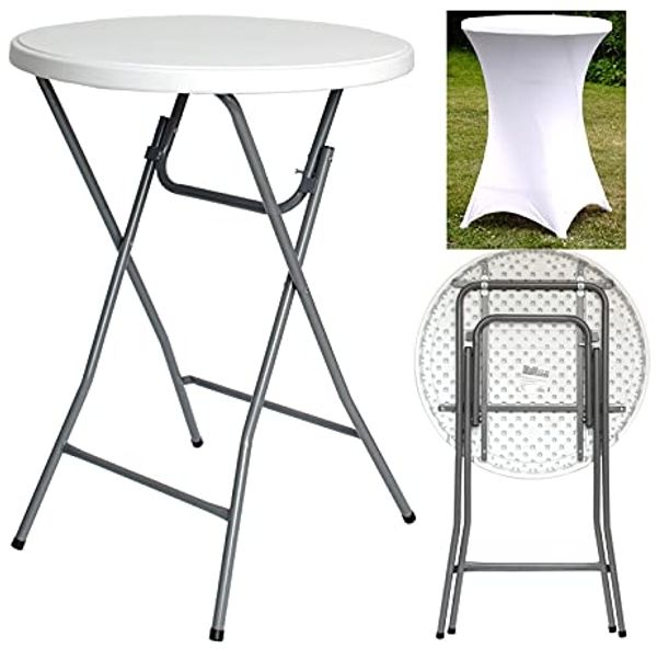 Stehtisch mit Husse Partytisch klappbar ca. Ø 80 cm Höhe 110 cm in Weiß mit pflegeleichter Husse in Weiß