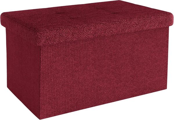 Intirilife Sitzhocker (Sitzwürfel mit Stauraum 49x30x30 cm in GRANAT ROT - Fußablage, 1 St), Faltbare Sitzbank - aus Stoff mit Mulden - Aufbewahrungsbox Truhe