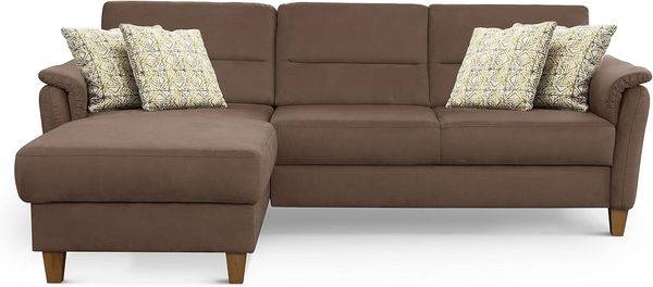 CAVADORE Schlafsofa Palera / L-Form Polstersofa mit Federkern, Schlaffunktion und Bettkasten / 244 x 89 x 163 / Mikrofaser, Hellbraun