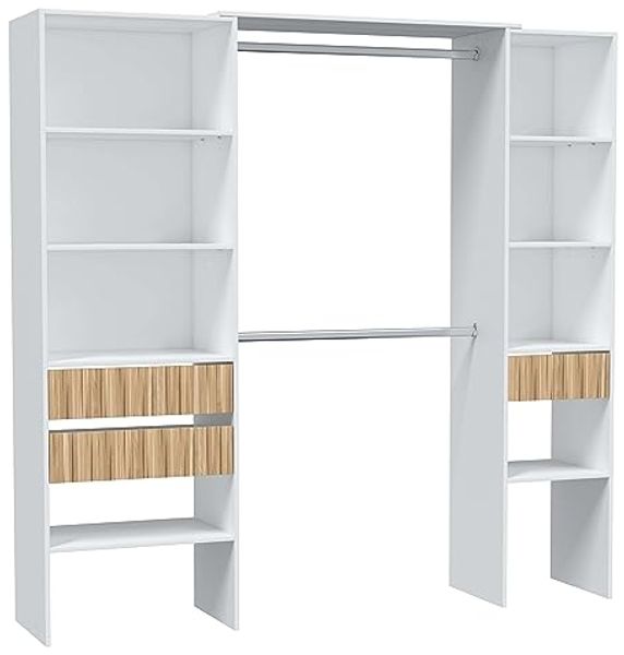 Habitdesign, Kleiderschrank– moderner Schlafzimmerschrank / Ankleideschrank in Artik weiß und Eiche Natur, viel Stauraum, Maße: 190 x 187 x 40 cm (B x H x T), Modell Ethna