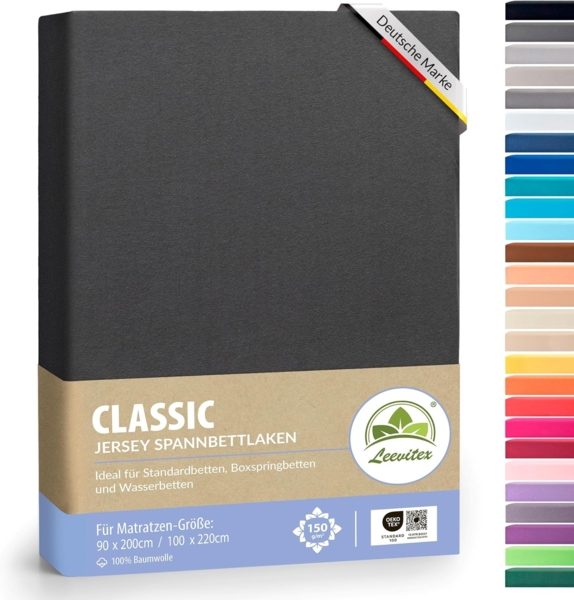 leevitex® Spannbettlaken Spannbettlaken, Mako-Jersey, Gummizug: rundum, (1 Stück), OEKO-TEX® STANDARD 100 zertifiziert