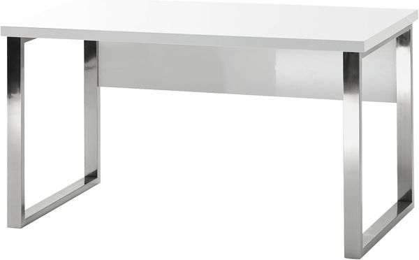 Robas Lund Schreibtisch weiß Hochglanz, Computertisch, Home Office Schreibtisch, BxHxT 140 x 70 x 76 cm