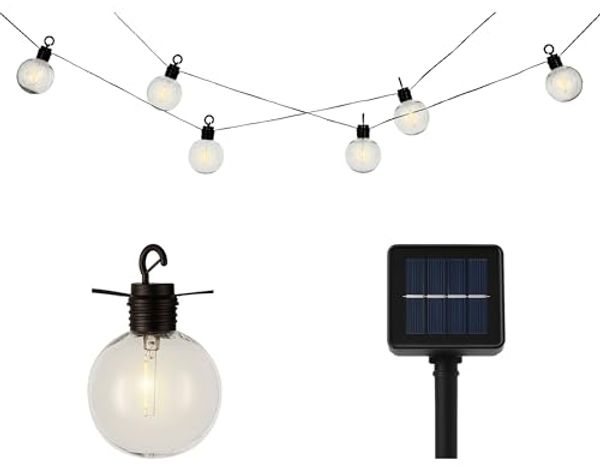 Lumineo LED-Girlande, LED Solar Lichterkette Kugeln 5,8m Kunststoff Transparent / Warmweiß