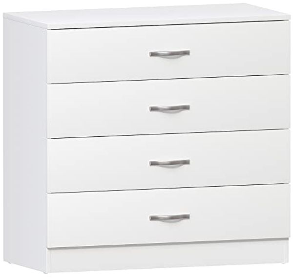 Vida Designs weiße Kommode mit 4 Metallgriffen und Laufschienen, einzigartige Anti-Biege-Schublade, Schlafzimmer-Möbel von Riano, Weiß, 72 x 75 x 36 cm