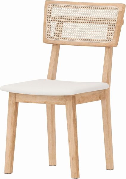 HOMCOM Esszimmerstuhl Küchenstuhl mit Rattan-Rückenlehne, Polsterstuhl mit Kissen, Holzbeine (Stuhl, 1 St), für Esstisch, Kunstleder, Natur