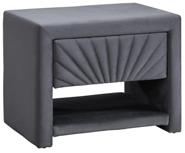 Vente-unique - ULAMI Nachttisch Samt Grau - B 35 cm x H 41 cm x L 50 cm