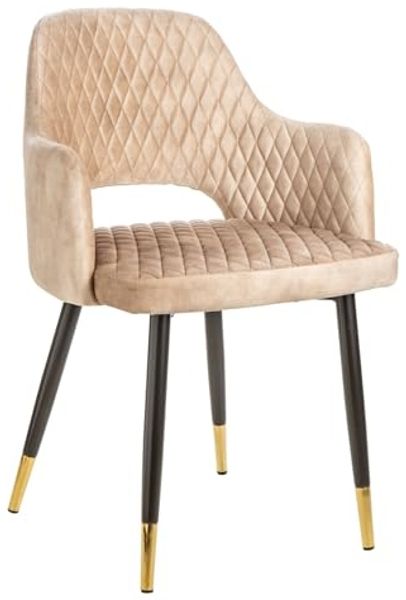 riess-ambiente 4-Fußstuhl PARIS greige / schwarz gold (Einzelartikel, 1 St), Esszimmer · Samt · Metall · mit Armlehne · Ziersteppung