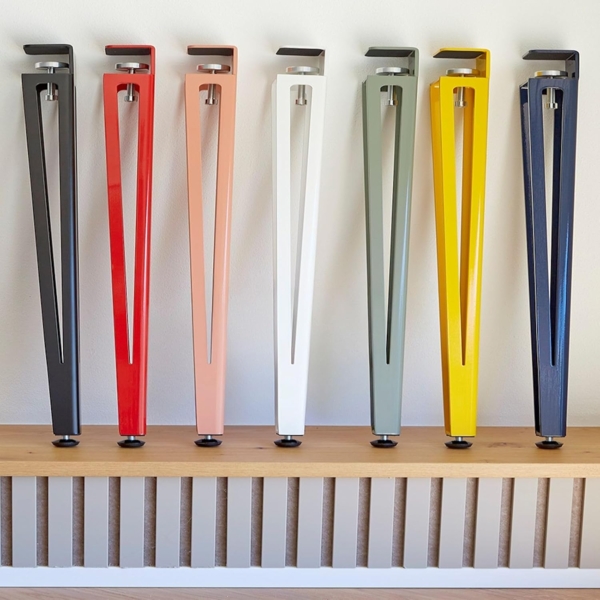 SO-TECH® Tischbein ColorLine in F-Form konisch zulaufend von 70 auf 40 mm, mit Klemmschraube (ohne Bohren) - weiß - Höhe 464 mm - 1x