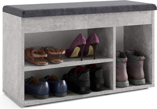 KOMTO Schuhbank mit Sitzfläche - Schuhregal Bank mit Stauraum Beton 80 x 48 x 32 cm Schuhschrank mit Sitzbank Flur Bank Garderobenbank Sofia