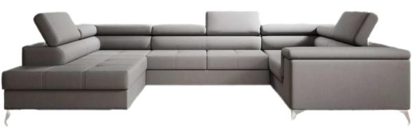 Designer Sofa Torino mit Schlaf- und Klappfunktion Stoff Grau Links