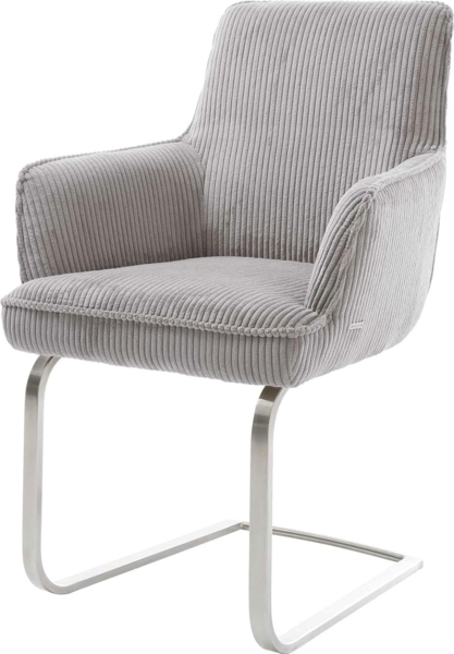 Freischwinger Heira-Flex mit Armlehnen Cord Silbergrau Freischwinger flach Edelstahl Taschenfederkern