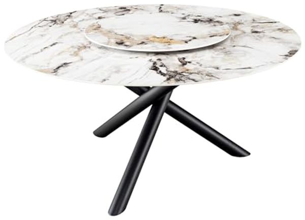 riess-ambiente Esstisch SPIN 150cm weiß-grau (Aurora Oro) · Keramik, drehbare Servierplatte (Einzelartikel, 1-St), Dreifuß-Gestell · Metall · rund · Marmor-Design · Drehplatte · Modern