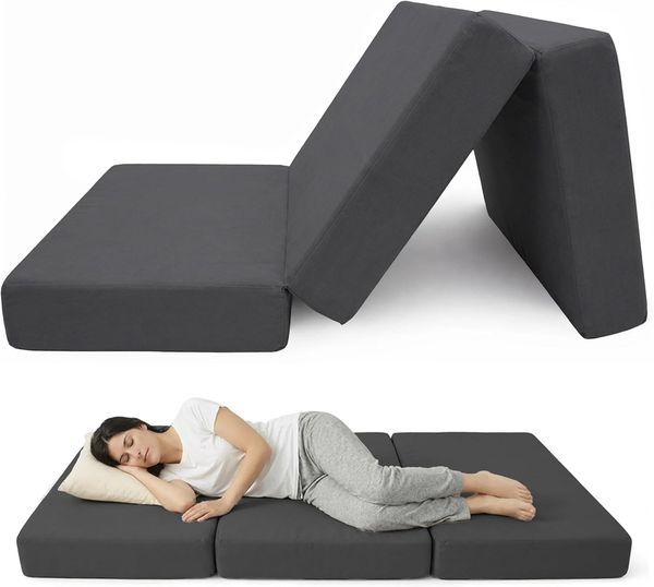 POKAR Klappmatratze 3-teilige Faltmatratze Wasserdicht Camping Matratze Gästematratze Feldbett Klappbett Gästebett Bodenmatratze Schlafmatratze 80 x 195 x 15 cm, Anthrazit