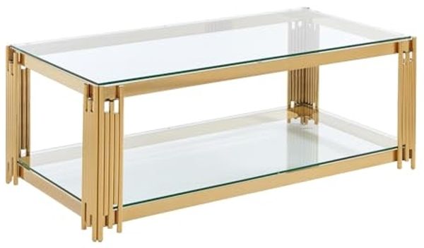 Vente-unique - NOMELANO Couchtisch Glas Gold - B 63,5 cm x H 45,5 cm x L 123,5 cm