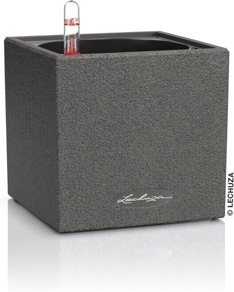 LECHUZA CANTO Stone 14 hochwertiger Kräuterwürfel mit Stick-Bewässerungssystem, graphitschwarz