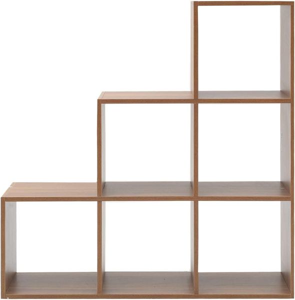 Rebecca Mobili Treppenregal, Standregal in Braun, MDF, mit 6 Aböagen, Modern, zur Aufbewahrung von Dokumenten und Akten - 97,5 x 97,5 x 29 cm (H x B x T) - Art. RE6044
