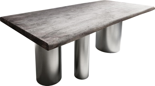 Esstisch Edge 200x100 XL Akazie Platin Troa Edelstahl gebürstet Live-Edge