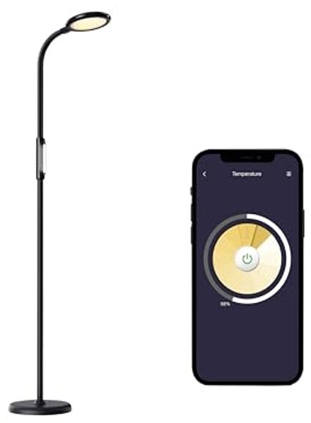 meross Smart Dimmbare LED Stehlampe mit Sprachsteuerung, App Steuerung, Fernbedienung, 3-in-1 Stehleuchte für Wohnzimmer, Schlafzimmer, Kompatibel mit HomeKit, Alexa, Google and SmartThings, Schwarz