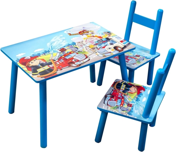HTI-Line Kindersitzgruppe Kindertischgruppe Feuerwehr, (Set, 3-tlg, 1 Tisch, 2 Stühle), Kindertisch Kinderstuhl Kindermöbel