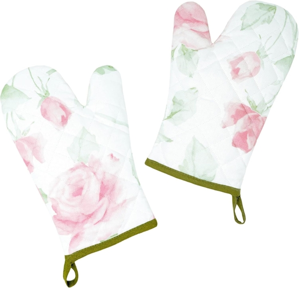 Lashuma Topfhandschuhe Rose, (Set, 2-tlg), Frauen Kochhandschuhe, Ofenhandschuhe groß 30x20 cm