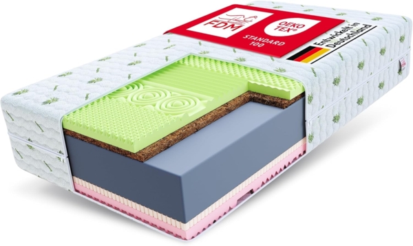Matratze SAVONA 7 Zonen 100x200 cm H3 H4 22 cm Kokos Latex Visco Aloe Vera Bezug