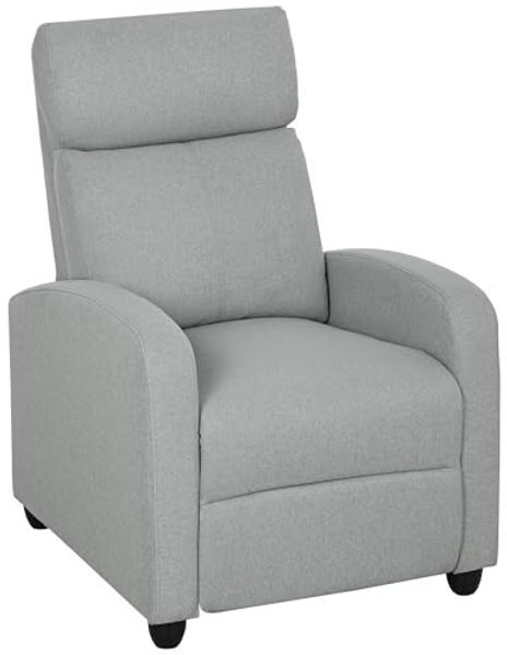 HOMCOM Relaxsessel mit Liegefunktion, Leinenoptik, Fußstütze (gepolstert TV-Sessel, 1-St, Fernsehsessel), für Wohnzimmer, Schlafzimmer, Hellgrau
