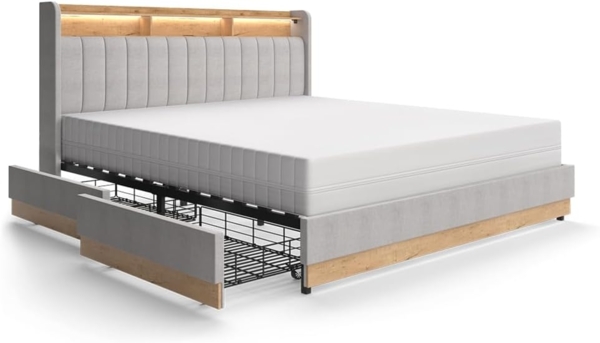 Polsterbett Nura Grau 180x200 cm mit 4 Schubladen Vitalispa