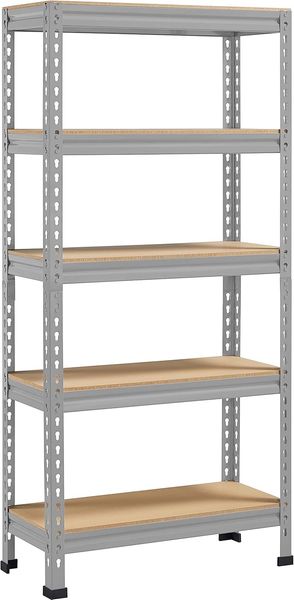 Yaheetech 5 Böden Eckregale, Lagerregale Metall, Schwerlastregale 750 KG belastbar, Kellerregal, Steckregal, Regalsystem, 70 x 30 x 150 cm/Hellgrau