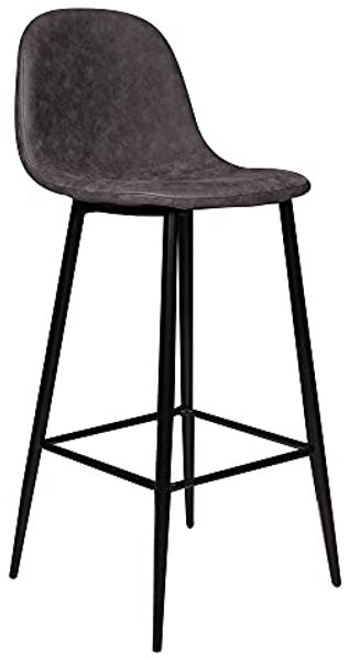 Dmora Hoher Küchenhocker aus Kunstleder mit Metallbeinen, Hocker mit Rückenlehne zum Frühstück, Bequemer Barhocker, cm 44x43h106, Farbe Anthrazit