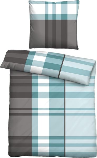 Traumhaft schlafen - Castell - Markenbettwäsche Polycotton Biber 0350355 KARO, türkis, 1x 135x200 cm + 1x 80x80 cm