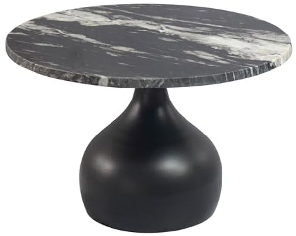 Couchtisch 60cm Aluminium mit schwarzer Marmor Tischplatte - Runder Wohnzimmertisch - Design Sofatisch - Moderner Loungetisch - Edler Beistelltisch Wohnzimmer Handmade