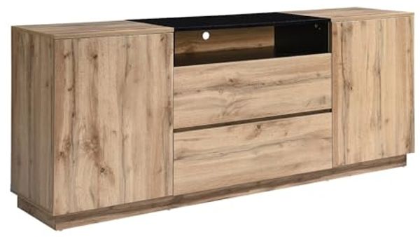 Vente-unique - CEMILINA Sideboard Holz, Platte SchwarzBeige - B 40 cm x H 75 cm x L 180 cm