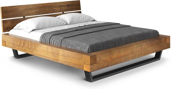 Möbel-Eins CURBY Balkenbett mit Holz-Kopfteil, Kufenfuß, Material Massivholz vintage 200x200 cm