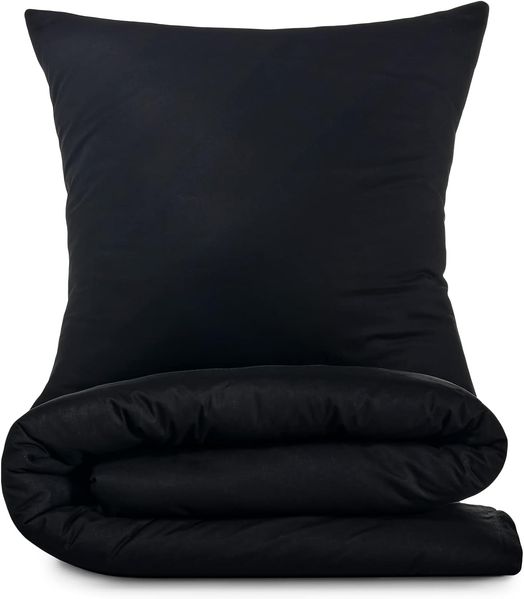 Alreya 2 TLG Renforcé Bettwäsche 135x200 cm mit 1 Kissenbezug 80x80 cm - 100% Baumwolle mit YKK Reißverschluss, Superweiches Bettbezug, Schwarz