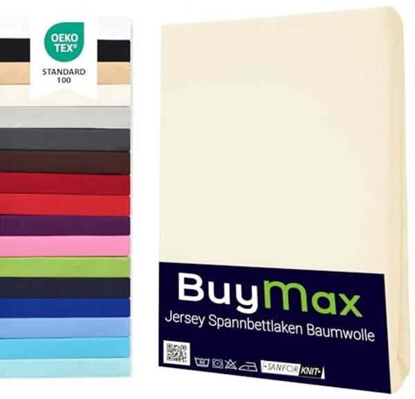 Buymax Spannbettlaken 2-er Set, Doppelpack, Bettlaken, Jersey 100% Baumwolle, Gummizug: rundum, (2 Stück), 90x200 100x200 140x200 160x200 180x200 cm, Matratzen bis 25 cm Höhe