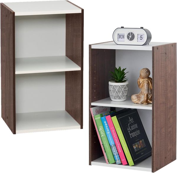 Iris Ohyama Platzsparendes Regal, Extra Breit, 2 Ebenen, Set aus 2, Braun, Verstellbar, Modular, Für Wohnzimmer, Homeoffice, Schlafzimmer, Organisation, Bücher, CD, Dekor, Einfache Montage, UB-6035