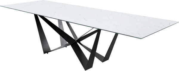 Esstisch Edge 300x100cm Keramik Laminam®Statuarietto Weiß Mittelfuß Flachstahl Schwarz