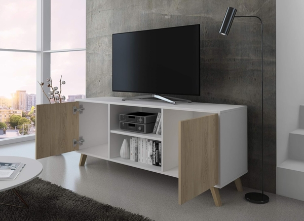 Skraut Home – Sideboard+TV-Schrank+Couchtisch Wohnzimmer-Set – Modell Wind – Esszimmer-Set – Widerstandsfähige Struktur – Einfache Montage – Weiß/Puccini-Finish Bild 6
