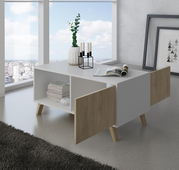 Skraut Home – Sideboard+TV-Schrank+Couchtisch Wohnzimmer-Set – Modell Wind – Esszimmer-Set – Widerstandsfähige Struktur – Einfache Montage – Weiß/Puccini-Finish Bild 5