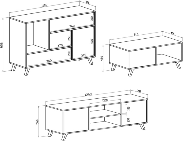 Skraut Home – Sideboard+TV-Schrank+Couchtisch Wohnzimmer-Set – Modell Wind – Esszimmer-Set – Widerstandsfähige Struktur – Einfache Montage – Weiß/Puccini-Finish Bild 3