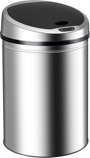 Ribelli Edelstahl Mülleimer - Abfalleimer mit Sensor - automatisches Öffnen und Schließen - Klemmring für Müllbeutel - Abnehmbarer Deckel - mit LED-Funktionsanzeige (Chrom, 40 Liter)