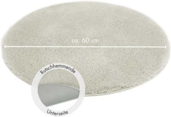 andiamo Badematte rutschfest Florida - Badezimmerteppich weich und flauschig - Badteppich rutschfest waschbar Duschvorleger Badvorleger für Badezimmer 60 cm rund beige Bild 6