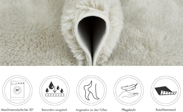 andiamo Badematte rutschfest Florida - Badezimmerteppich weich und flauschig - Badteppich rutschfest waschbar Duschvorleger Badvorleger für Badezimmer 60 cm rund beige Bild 5