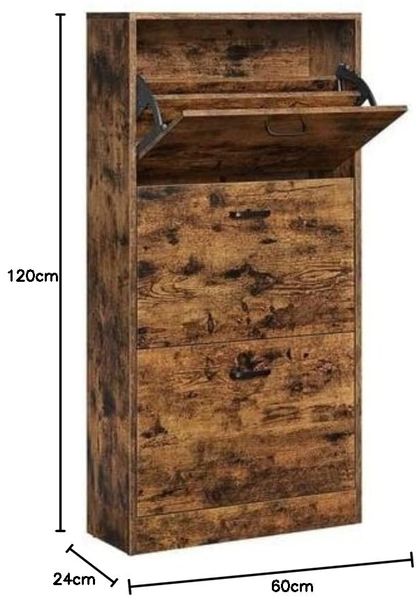 Vasagle Schuhschrank mit 3 Klappen Schuhregal mit 3 Ebenen 60 x 24 x 120 cm (L x B x H) vintagebraun von Songmics LBC030X01 Bild 3