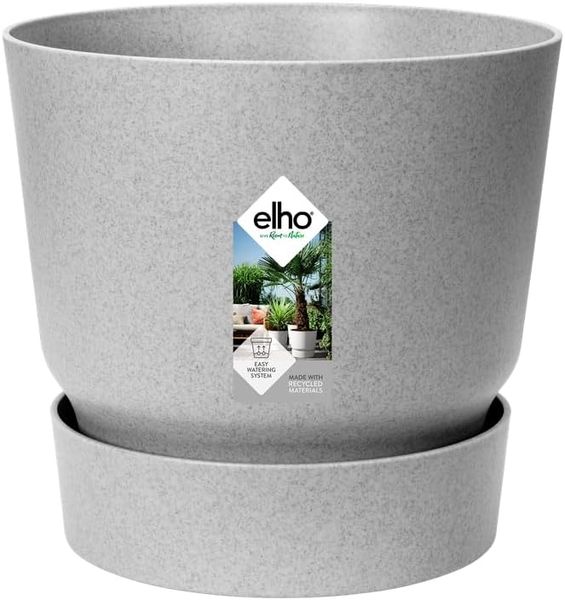 elho Greenville Rund 14 - Blumentopf für Innen und Außen - Selbstbewässerungstopf - 100% Recyceltem Plastik - Ø 14.0 x H 13.4 cm - Grau/Living Beton