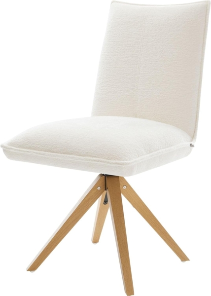 Drehstuhl Lelio-Flex Bouclé Soft Beige Holzgestell kantig Natur 180° drehbar Taschenfederkern
