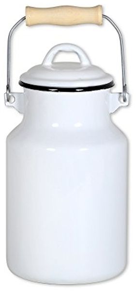 Milchkanne 4 Liter mit Deckel und Tragegriff, Emaille weiß